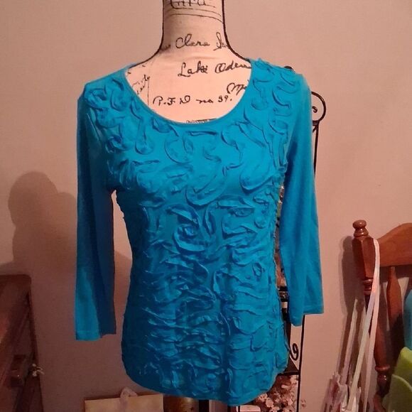 NWT Cable & Gauge Turquoise Textured Blouse Medium - Picture 10 of 13